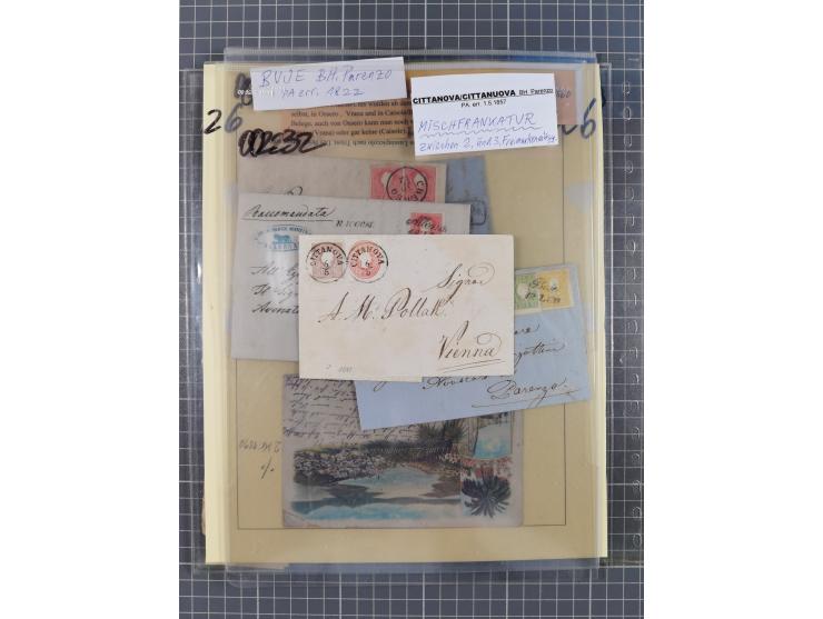 1858/64, interessante Partie mit 37 Briefen, viele bessere Frankaturen, Stempel, Auslandsbriefe und Drucksache, Farb- und Mis