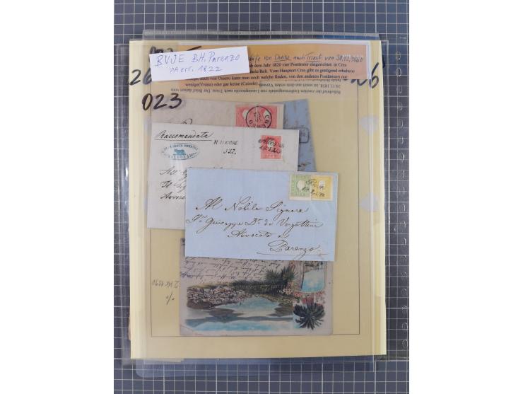 1858/64, interessante Partie mit 37 Briefen, viele bessere Frankaturen, Stempel, Auslandsbriefe und Drucksache, Farb- und Mis