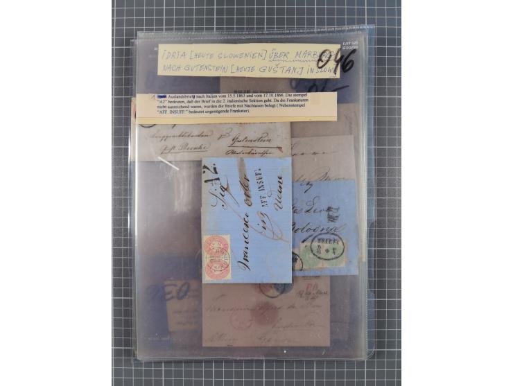 1858/64, interessante Partie mit 37 Briefen, viele bessere Frankaturen, Stempel, Auslandsbriefe und Drucksache, Farb- und Mis