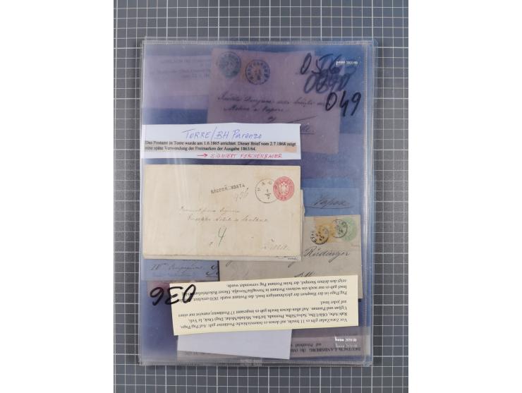 1858/64, interessante Partie mit 37 Briefen, viele bessere Frankaturen, Stempel, Auslandsbriefe und Drucksache, Farb- und Mis