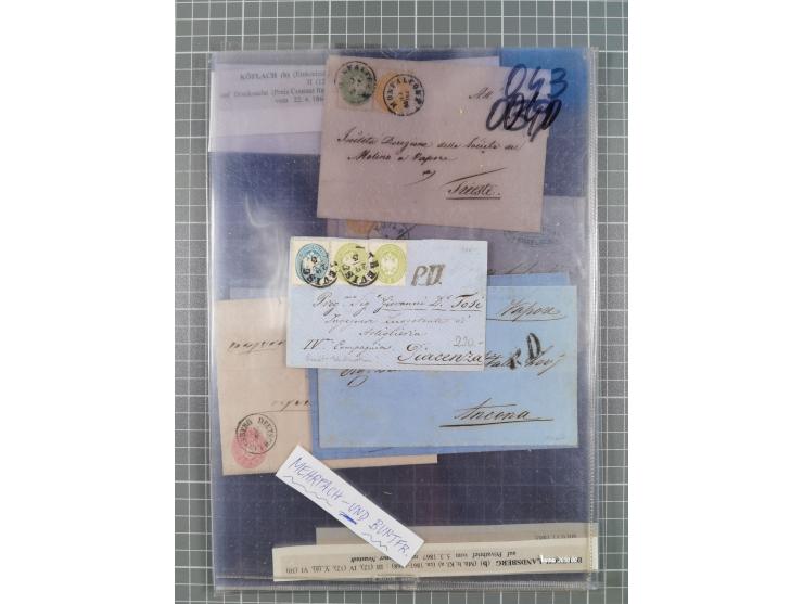 1858/64, interessante Partie mit 37 Briefen, viele bessere Frankaturen, Stempel, Auslandsbriefe und Drucksache, Farb- und Mis