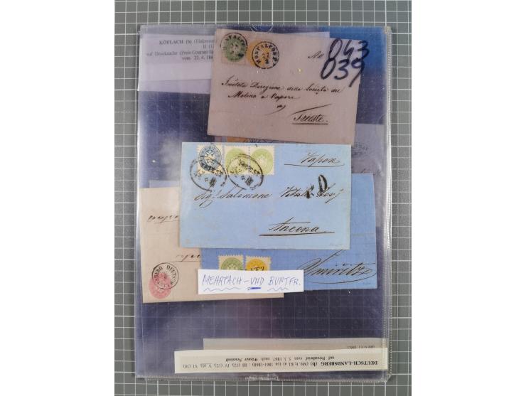 1858/64, interessante Partie mit 37 Briefen, viele bessere Frankaturen, Stempel, Auslandsbriefe und Drucksache, Farb- und Mis