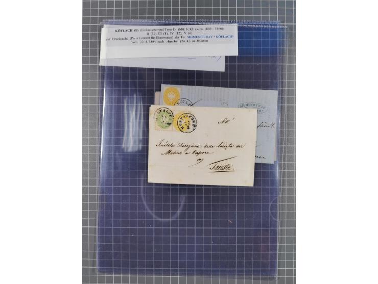 1858/64, interessante Partie mit 37 Briefen, viele bessere Frankaturen, Stempel, Auslandsbriefe und Drucksache, Farb- und Mis