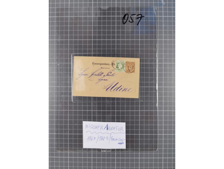 1867, Kaiser Franz Josef Ausgabe Briefsammlung mit 63 Briefen und Karten, bessere Stempel und Entwertungen, dabei 3-Farbfrank