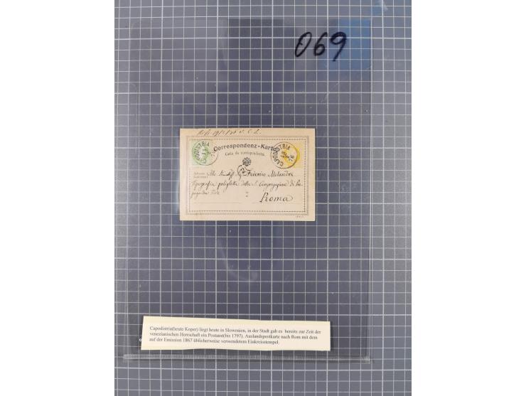1867, Kaiser Franz Josef Ausgabe Briefsammlung mit 63 Briefen und Karten, bessere Stempel und Entwertungen, dabei 3-Farbfrank