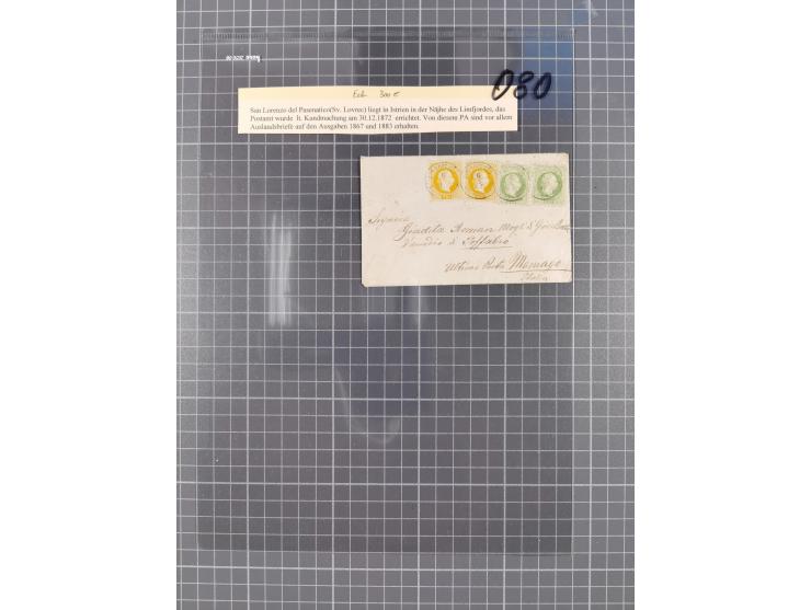 1867, Kaiser Franz Josef Ausgabe Briefsammlung mit 63 Briefen und Karten, bessere Stempel und Entwertungen, dabei 3-Farbfrank