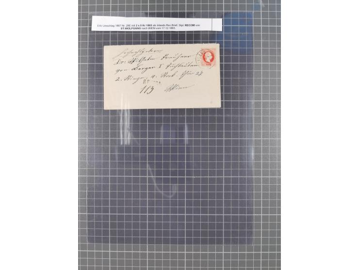 1867, Kaiser Franz Josef Ausgabe Briefsammlung mit 63 Briefen und Karten, bessere Stempel und Entwertungen, dabei 3-Farbfrank