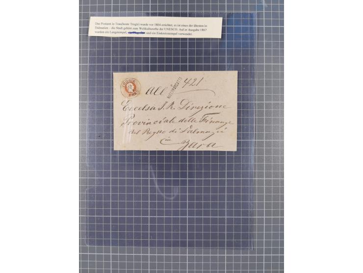 1867, Kaiser Franz Josef Ausgabe Briefsammlung mit 63 Briefen und Karten, bessere Stempel und Entwertungen, dabei 3-Farbfrank