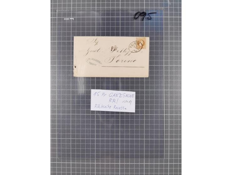1867, Kaiser Franz Josef Ausgabe Briefsammlung mit 63 Briefen und Karten, bessere Stempel und Entwertungen, dabei 3-Farbfrank