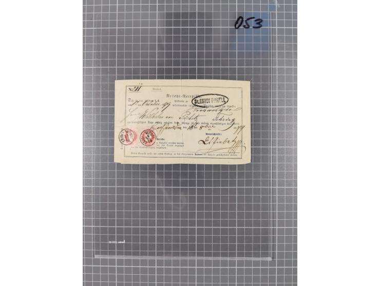 1867, Kaiser Franz Josef Ausgabe Briefsammlung mit 63 Briefen und Karten, bessere Stempel und Entwertungen, dabei 3-Farbfrank