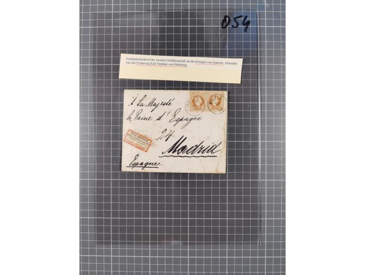 1867, Kaiser Franz Josef Ausgabe Briefsammlung mit 63 Briefen und Karten, bessere Stempel und Entwertungen, dabei 3-Farbfrank