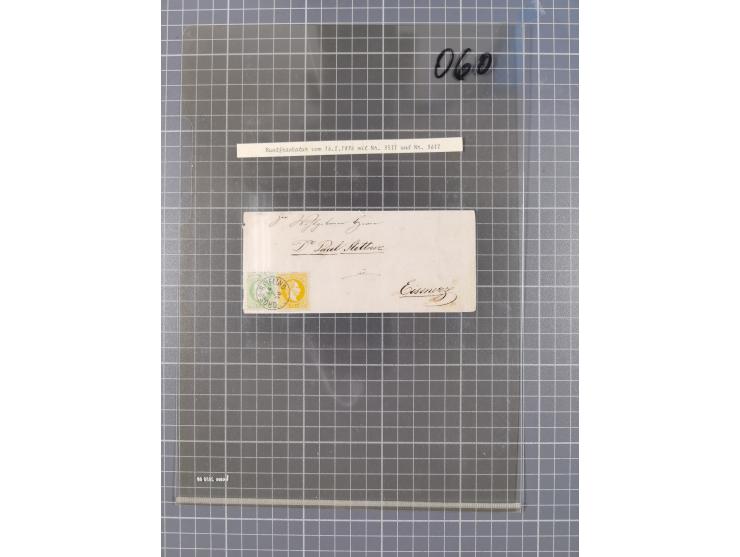 1867, Kaiser Franz Josef Ausgabe Briefsammlung mit 63 Briefen und Karten, bessere Stempel und Entwertungen, dabei 3-Farbfrank