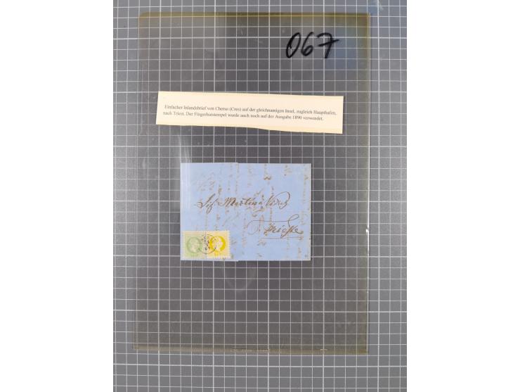 1867, Kaiser Franz Josef Ausgabe Briefsammlung mit 63 Briefen und Karten, bessere Stempel und Entwertungen, dabei 3-Farbfrank