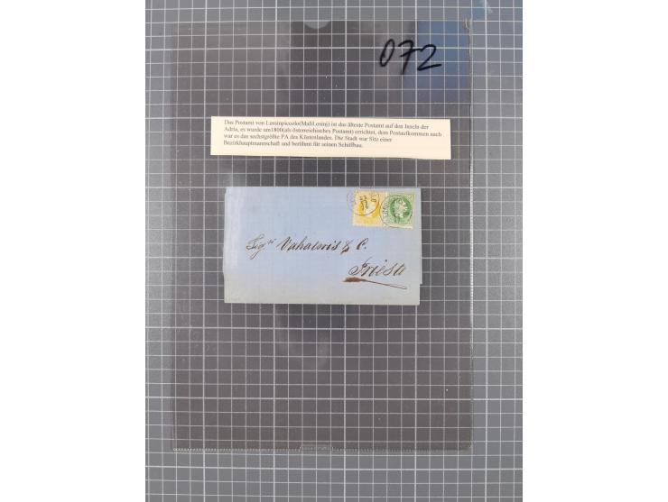 1867, Kaiser Franz Josef Ausgabe Briefsammlung mit 63 Briefen und Karten, bessere Stempel und Entwertungen, dabei 3-Farbfrank