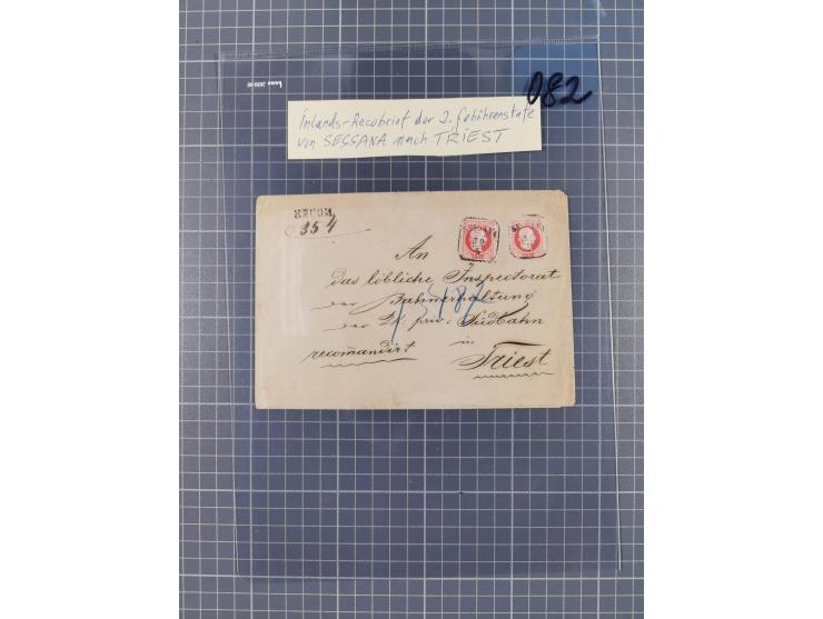 1867, Kaiser Franz Josef Ausgabe Briefsammlung mit 63 Briefen und Karten, bessere Stempel und Entwertungen, dabei 3-Farbfrank