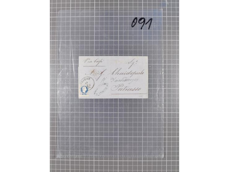 1867, Kaiser Franz Josef Ausgabe Briefsammlung mit 63 Briefen und Karten, bessere Stempel und Entwertungen, dabei 3-Farbfrank