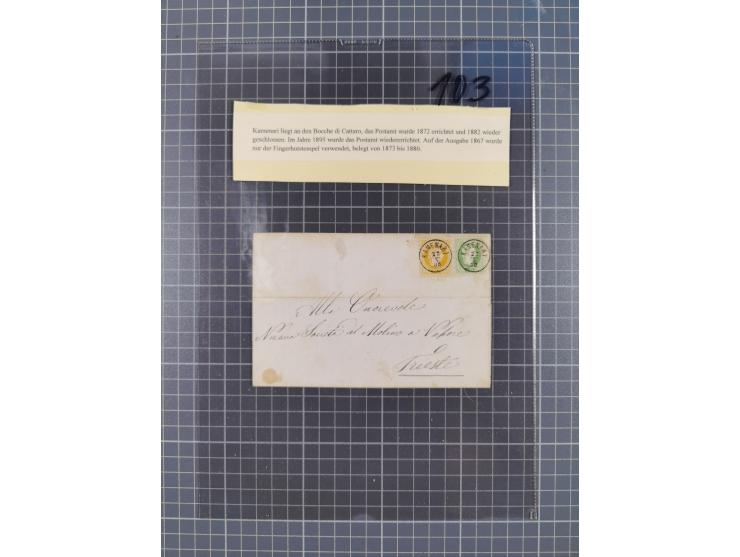 1867, Kaiser Franz Josef Ausgabe Briefsammlung mit 63 Briefen und Karten, bessere Stempel und Entwertungen, dabei 3-Farbfrank