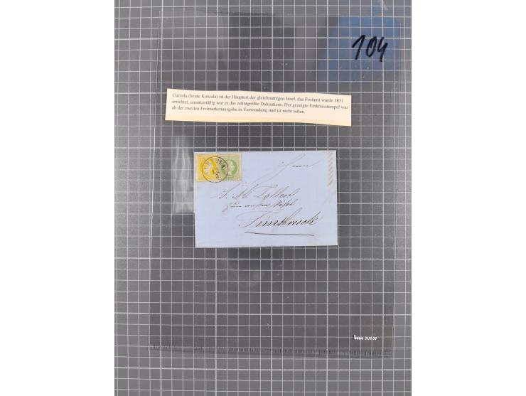 1867, Kaiser Franz Josef Ausgabe Briefsammlung mit 63 Briefen und Karten, bessere Stempel und Entwertungen, dabei 3-Farbfrank