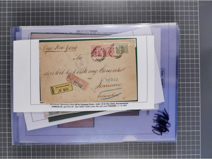1883, Doppeladler-Ausgabe Briefsammlung mit 43 Briefen und Karten, viele bessere Frankaturen, Auslandsbriefe, Einschreiben, M