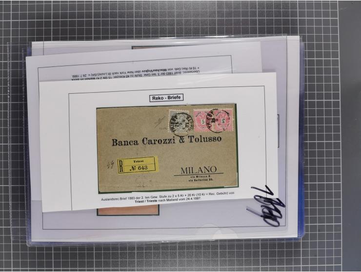 1883, Doppeladler-Ausgabe Briefsammlung mit 43 Briefen und Karten, viele bessere Frankaturen, Auslandsbriefe, Einschreiben, M