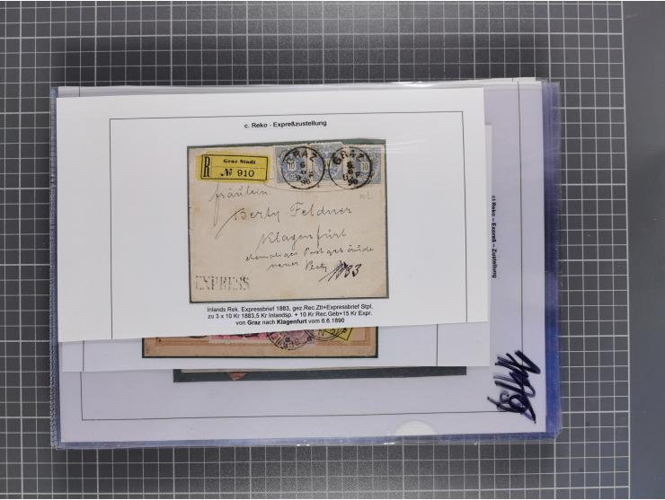 1883, Doppeladler-Ausgabe Briefsammlung mit 43 Briefen und Karten, viele bessere Frankaturen, Auslandsbriefe, Einschreiben, M