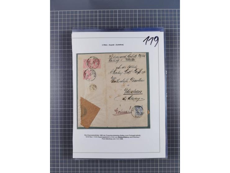 1883, Doppeladler-Ausgabe Briefsammlung mit 43 Briefen und Karten, viele bessere Frankaturen, Auslandsbriefe, Einschreiben, M