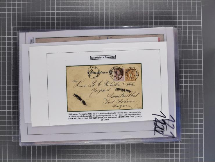 1883, Doppeladler-Ausgabe Briefsammlung mit 43 Briefen und Karten, viele bessere Frankaturen, Auslandsbriefe, Einschreiben, M