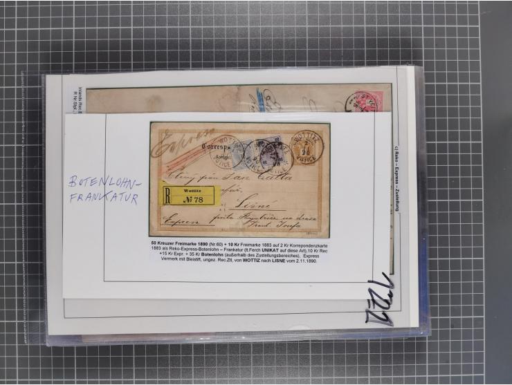 1883, Doppeladler-Ausgabe Briefsammlung mit 43 Briefen und Karten, viele bessere Frankaturen, Auslandsbriefe, Einschreiben, M