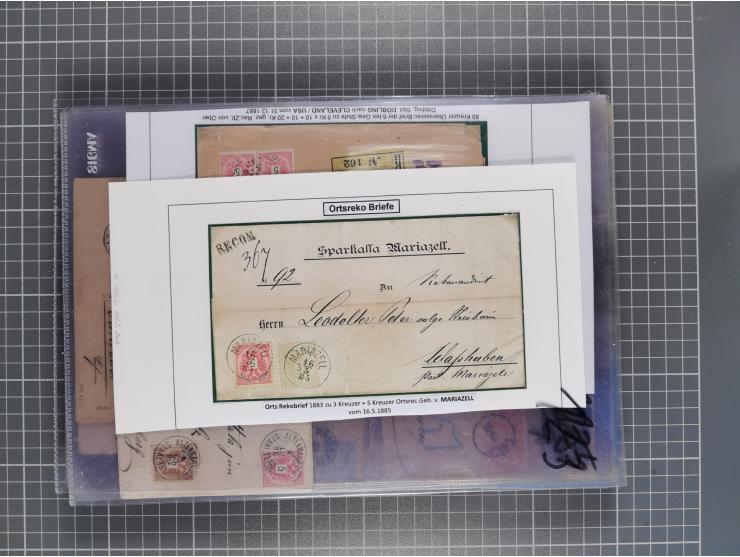1883, Doppeladler-Ausgabe Briefsammlung mit 43 Briefen und Karten, viele bessere Frankaturen, Auslandsbriefe, Einschreiben, M
