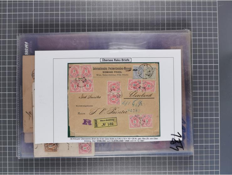 1883, Doppeladler-Ausgabe Briefsammlung mit 43 Briefen und Karten, viele bessere Frankaturen, Auslandsbriefe, Einschreiben, M