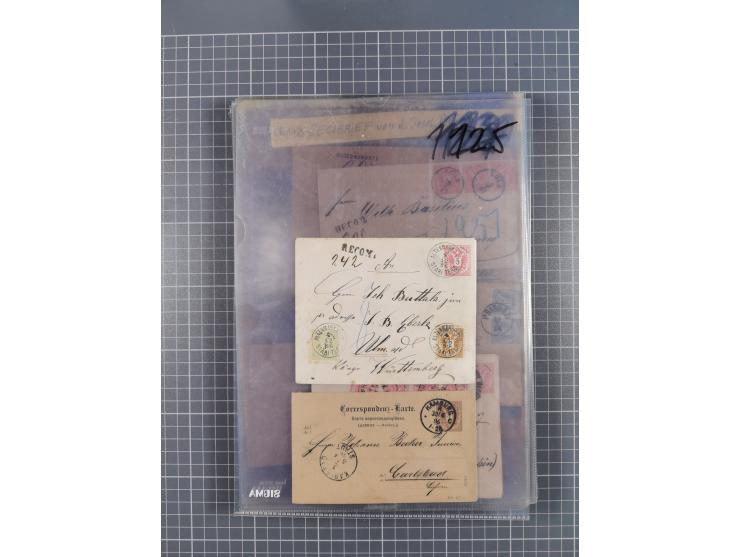 1883, Doppeladler-Ausgabe Briefsammlung mit 43 Briefen und Karten, viele bessere Frankaturen, Auslandsbriefe, Einschreiben, M