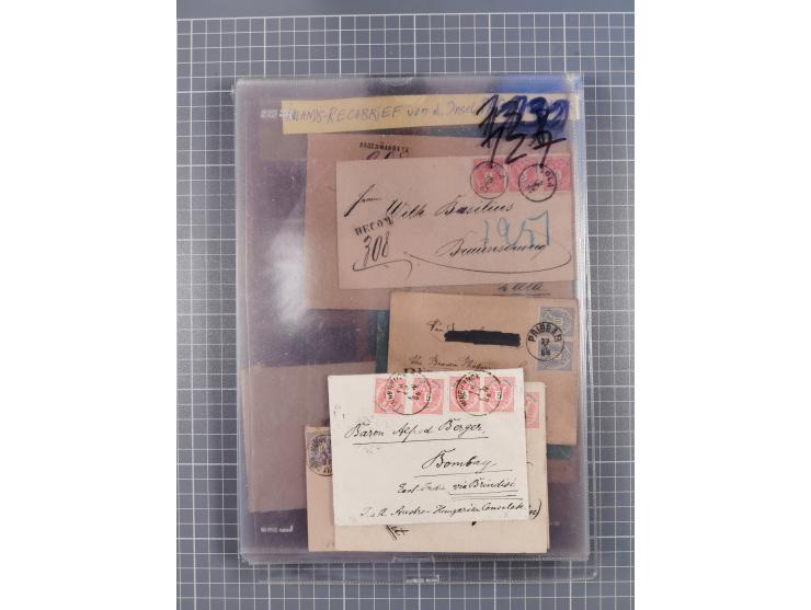 1883, Doppeladler-Ausgabe Briefsammlung mit 43 Briefen und Karten, viele bessere Frankaturen, Auslandsbriefe, Einschreiben, M