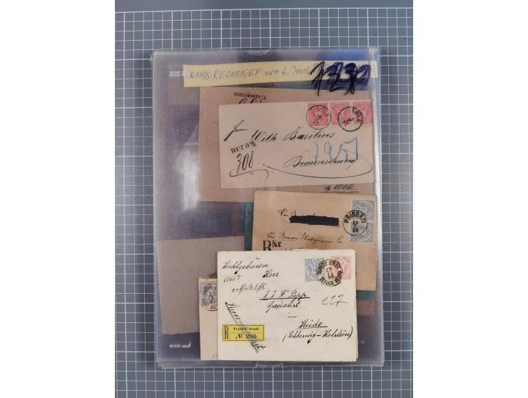 1883, Doppeladler-Ausgabe Briefsammlung mit 43 Briefen und Karten, viele bessere Frankaturen, Auslandsbriefe, Einschreiben, M