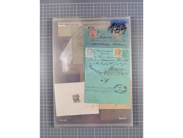 1883, Doppeladler-Ausgabe Briefsammlung mit 43 Briefen und Karten, viele bessere Frankaturen, Auslandsbriefe, Einschreiben, M