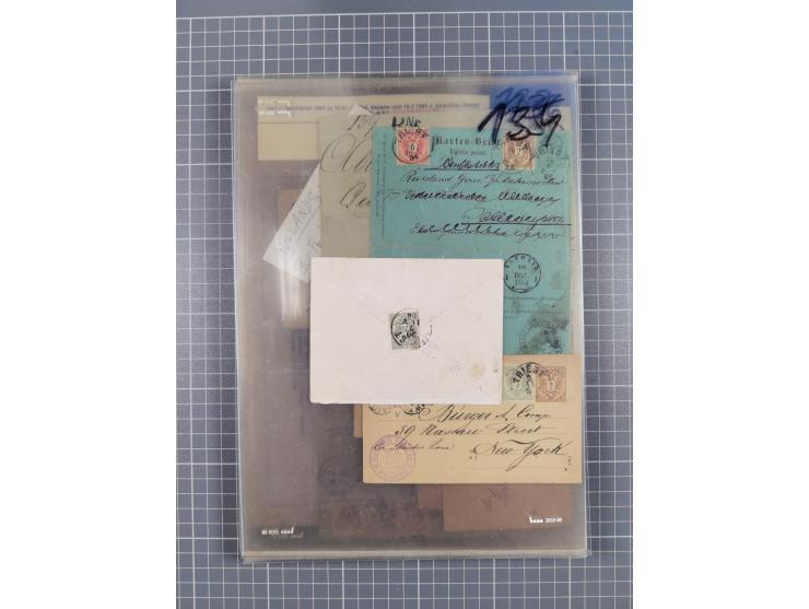 1883, Doppeladler-Ausgabe Briefsammlung mit 43 Briefen und Karten, viele bessere Frankaturen, Auslandsbriefe, Einschreiben, M