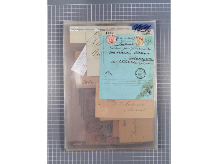 1883, Doppeladler-Ausgabe Briefsammlung mit 43 Briefen und Karten, viele bessere Frankaturen, Auslandsbriefe, Einschreiben, M