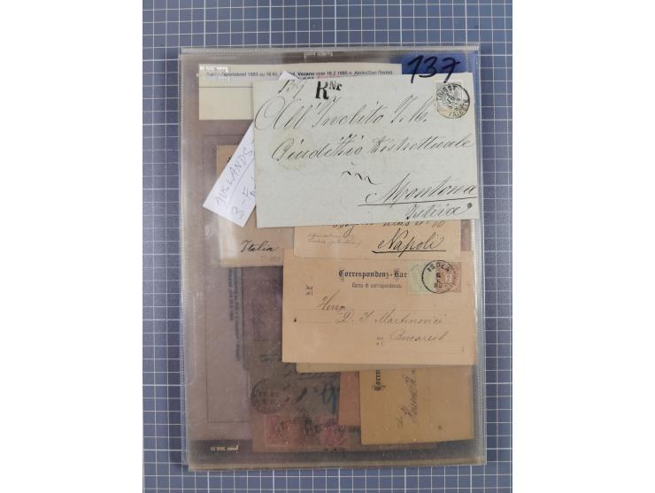 1883, Doppeladler-Ausgabe Briefsammlung mit 43 Briefen und Karten, viele bessere Frankaturen, Auslandsbriefe, Einschreiben, M