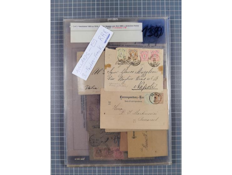 1883, Doppeladler-Ausgabe Briefsammlung mit 43 Briefen und Karten, viele bessere Frankaturen, Auslandsbriefe, Einschreiben, M