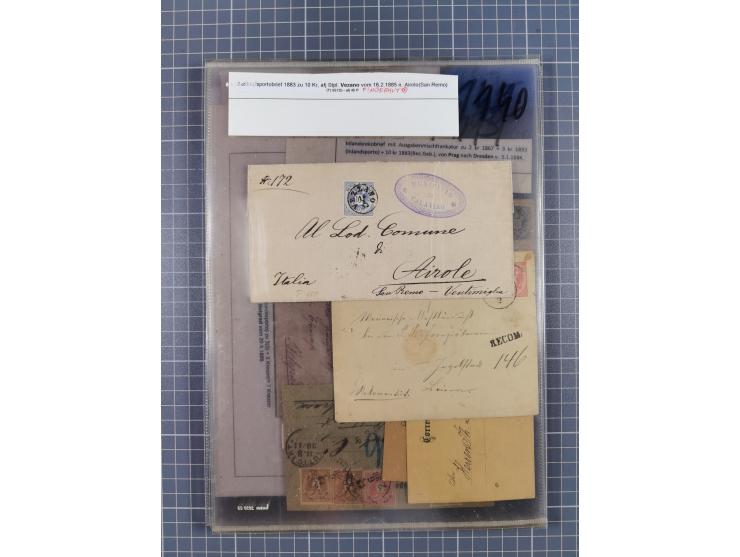 1883, Doppeladler-Ausgabe Briefsammlung mit 43 Briefen und Karten, viele bessere Frankaturen, Auslandsbriefe, Einschreiben, M