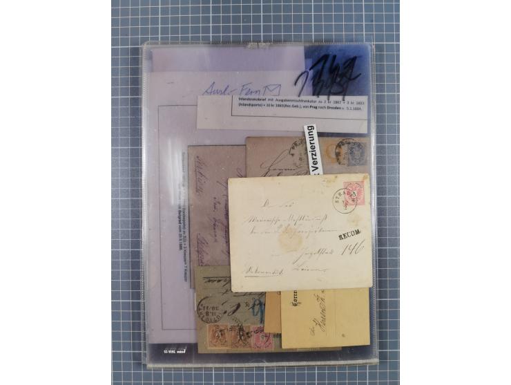 1883, Doppeladler-Ausgabe Briefsammlung mit 43 Briefen und Karten, viele bessere Frankaturen, Auslandsbriefe, Einschreiben, M