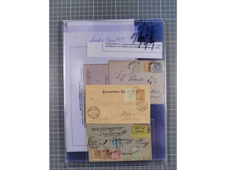 1883, Doppeladler-Ausgabe Briefsammlung mit 43 Briefen und Karten, viele bessere Frankaturen, Auslandsbriefe, Einschreiben, M