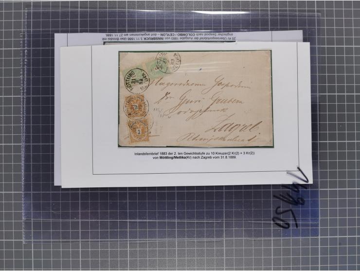 1883, Doppeladler-Ausgabe Briefsammlung mit 43 Briefen und Karten, viele bessere Frankaturen, Auslandsbriefe, Einschreiben, M