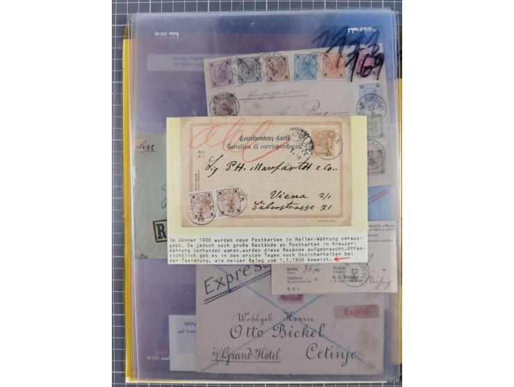 1890/1901, Kronenwährung-Ausgabe Briefsammlung mit 29 Briefen und Karten, viele bessere Frankaturen, Mehrfach- und Mischfrank