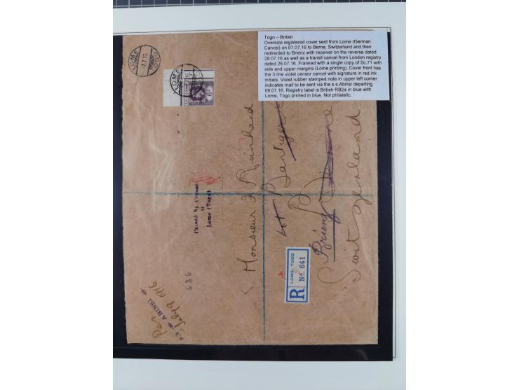 1915/16, ´TOGO / ANGLO-FRENCH / OCCUPATION´ Collection of 7 covers and postal stationerys with good cancellations on Gold Coa