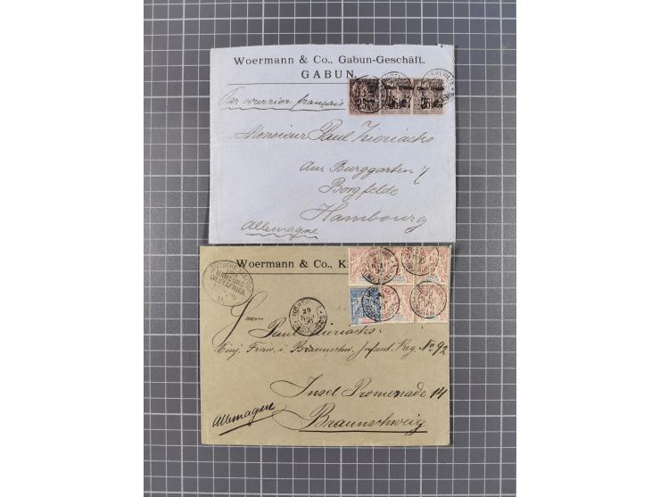 1892/94, 6 covers to Germany, some attractive mixed-issue frankings and interesting usages with mail sent via French, Portugu