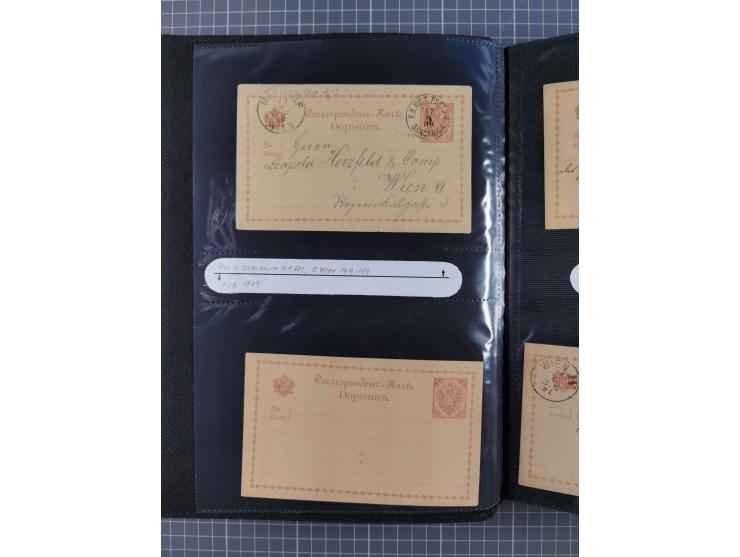 1879/1918, Ganzsachensammlung im Album mit Antwortkarten und Kartenbriefen, insgesamt über 60 Stück. Doppelzensurkarte nach K