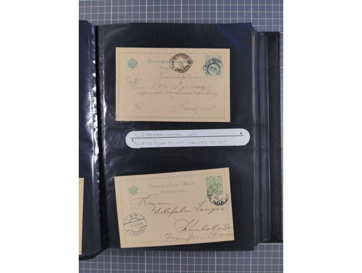 1879/1918, Ganzsachensammlung im Album mit Antwortkarten und Kartenbriefen, insgesamt über 60 Stück. Doppelzensurkarte nach K