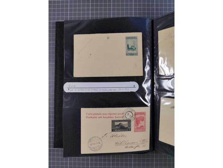 1879/1918, Ganzsachensammlung im Album mit Antwortkarten und Kartenbriefen, insgesamt über 60 Stück. Doppelzensurkarte nach K