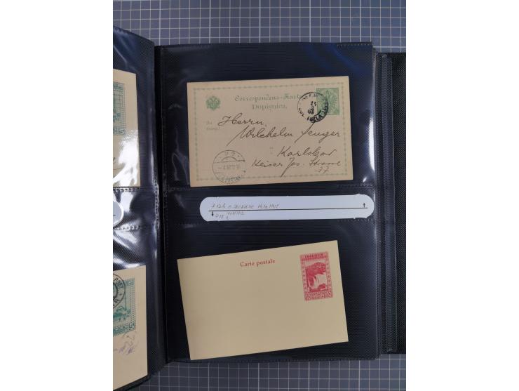 1879/1918, Ganzsachensammlung im Album mit Antwortkarten und Kartenbriefen, insgesamt über 60 Stück. Doppelzensurkarte nach K