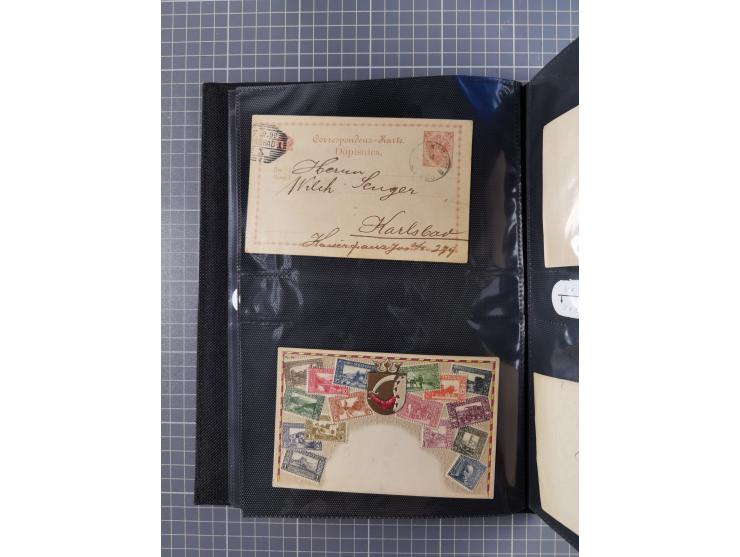 1879/1918, Ganzsachensammlung im Album mit Antwortkarten und Kartenbriefen, insgesamt über 60 Stück. Doppelzensurkarte nach K